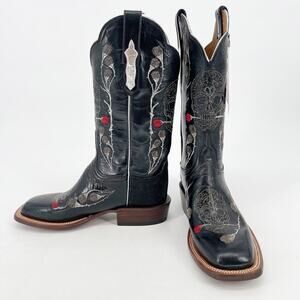 Lucchese Black Rosa Muerte Skull Rose Embroidered Western Cowgirl Boot size 7.5
